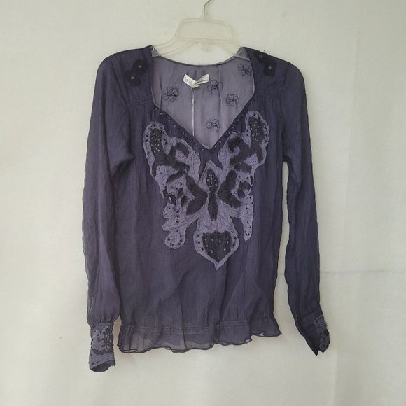 Ebene by Patrick Assuline Shirt Womens S Tossia Silk Embroidered Beaded Blouse - Picture 1 of 15